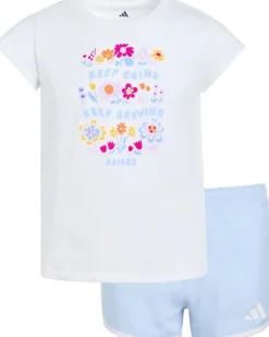 adidas Kids Cap Sleeve Tee & Woven Shorts Set (Toddler/Little Kid)
