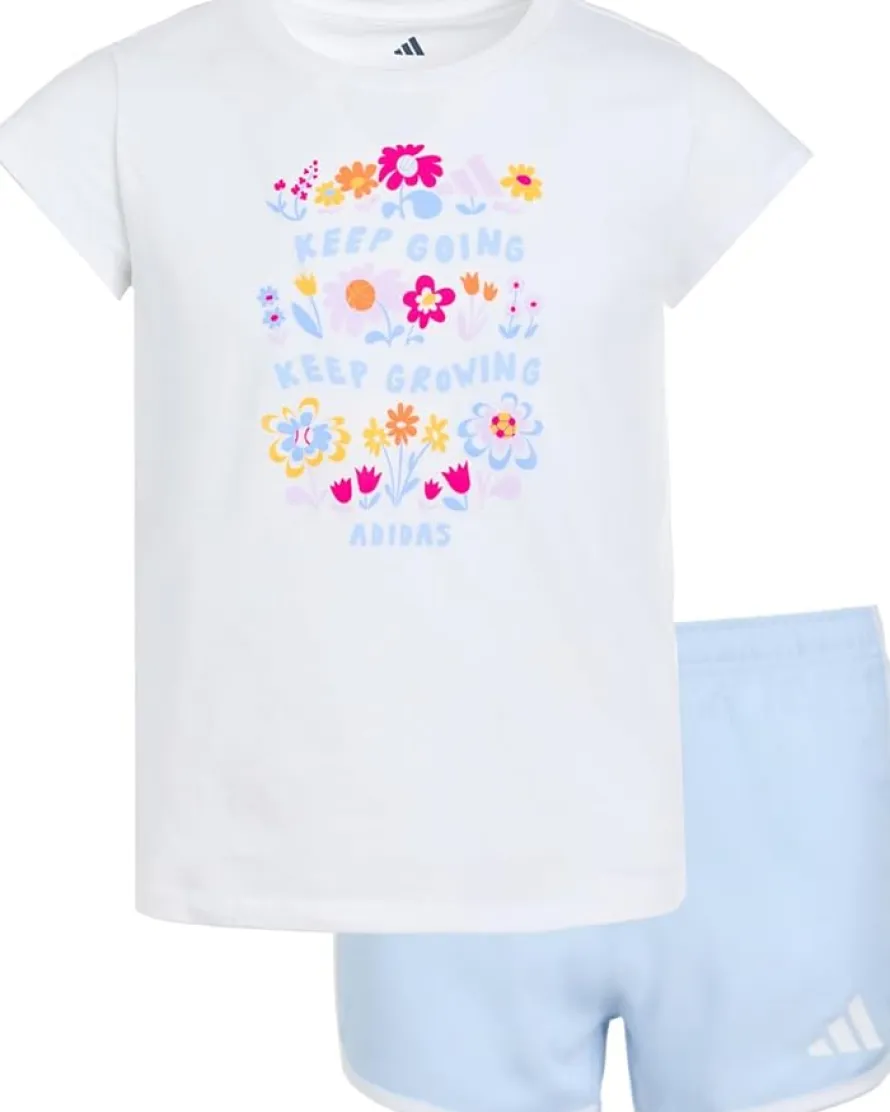 adidas Kids Cap Sleeve Tee & Woven Shorts Set (Toddler/Little Kid)