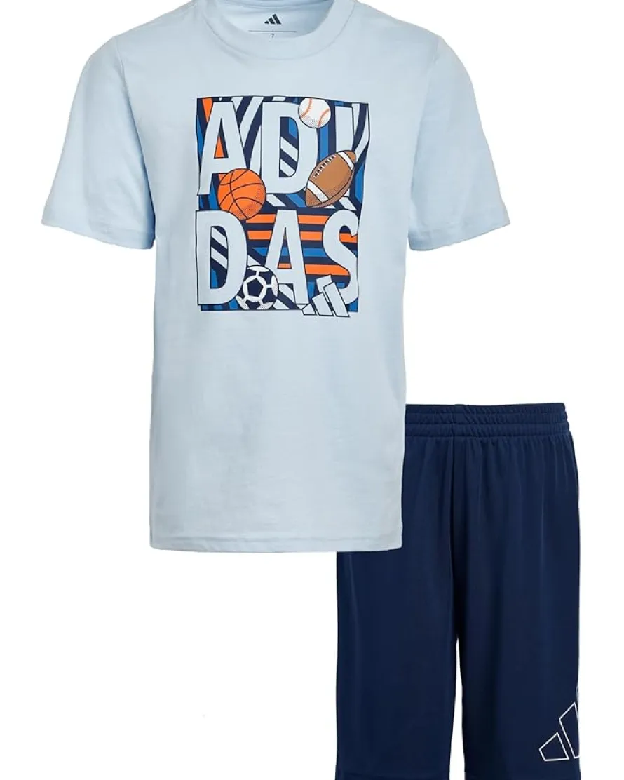 adidas Kids Essential Cotton Graphic Tee Shorts Set (Toddler/Little Kid)