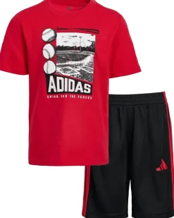 adidas Kids Graphic Cotton Tee 3S Shorts Set (Toddler/Little Kid)