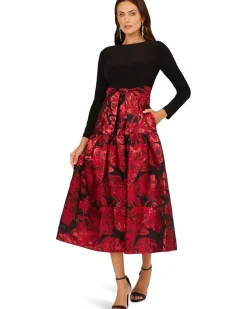 Adrianna Papell Combo Floral Jacquard Dress Women's