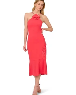 Adrianna Papell 3d Flower Halter Midi Dress Women's