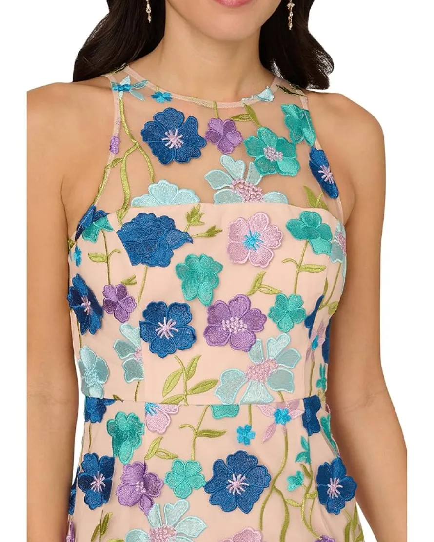 Adrianna Papell Embroidered Column Midi Dress Women's