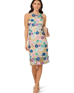 Adrianna Papell Embroidered Column Midi Dress Women's
