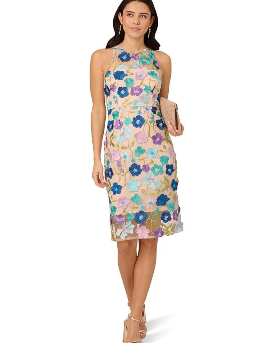 Adrianna Papell Embroidered Column Midi Dress Women's