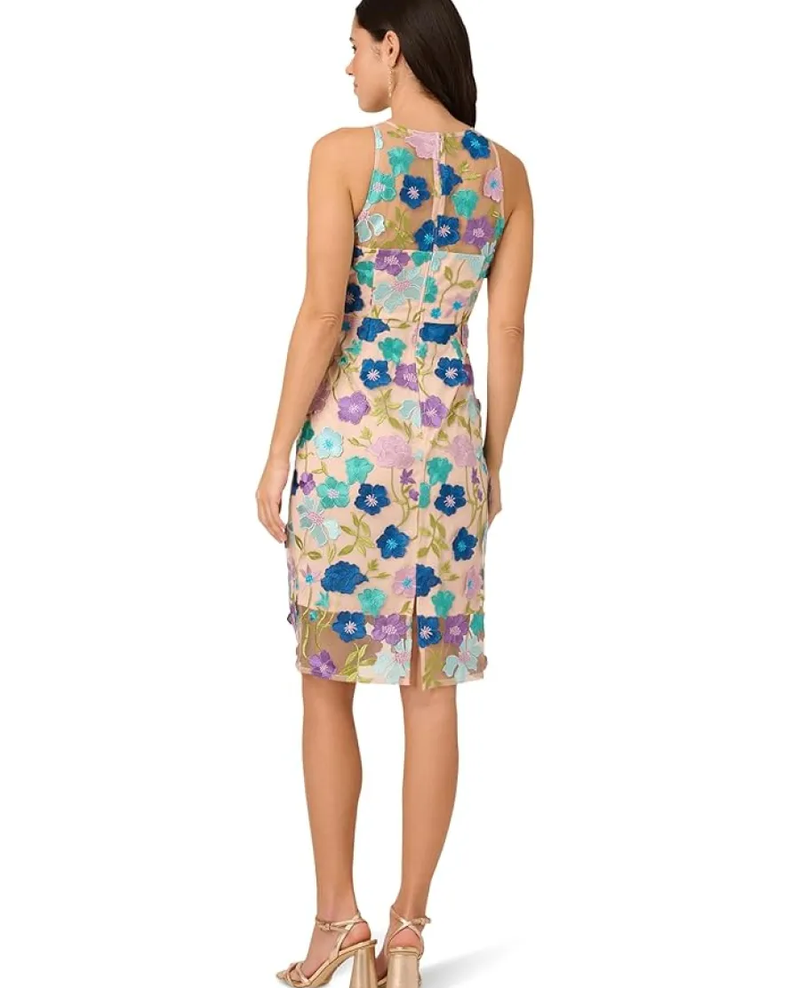 Adrianna Papell Embroidered Column Midi Dress Women's