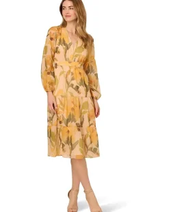 Adrianna Papell Floral Organza Midi Dress Women's