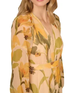 Adrianna Papell Floral Organza Midi Dress Women's
