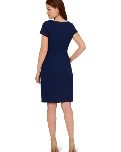 Adrianna Papell Knit Crepe Draped Midi Dress Women's