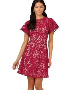 Adrianna Papell Lace Flounce Short Dress Women's
