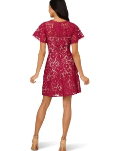 Adrianna Papell Lace Flounce Short Dress Women's