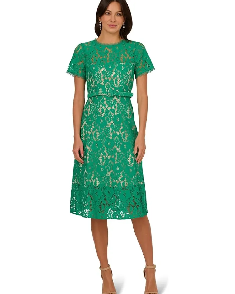 Adrianna Papell Lace Soft Skirt Midi Dress Women's