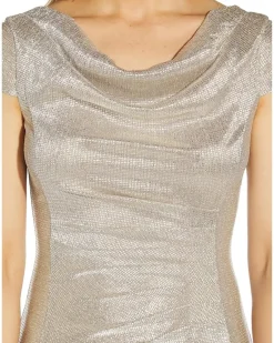 Adrianna Papell Metallic Knit Drape Neck Gown Women's