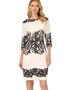 Adrianna Papell Scroll Lace Short Dress Women's
