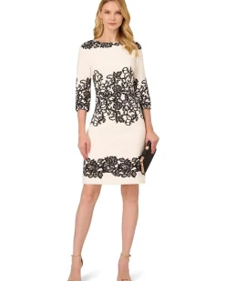 Adrianna Papell Scroll Lace Short Dress Women's