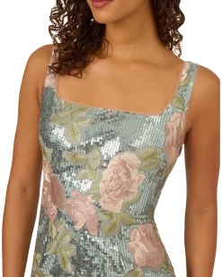 Adrianna Papell Sequin Embroidery Short Dress Women's