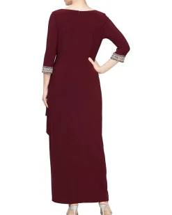 Alex Evenings Long A-Line Dress with Embellished Sleeves and Neckline Women's