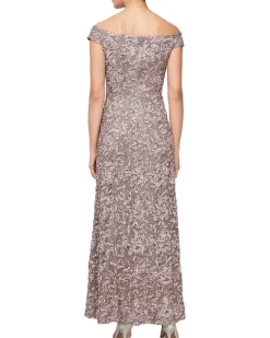 Alex Evenings Long Soutache Lace off the Shoulder Women's