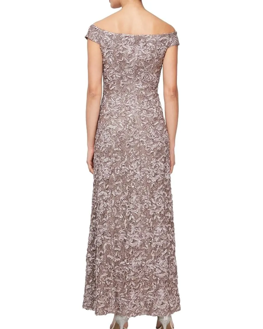 Alex Evenings Long Soutache Lace off the Shoulder Women's