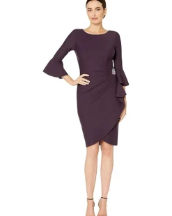 Alex Evenings Short Slimming Dress with Bell Sleeves Women's