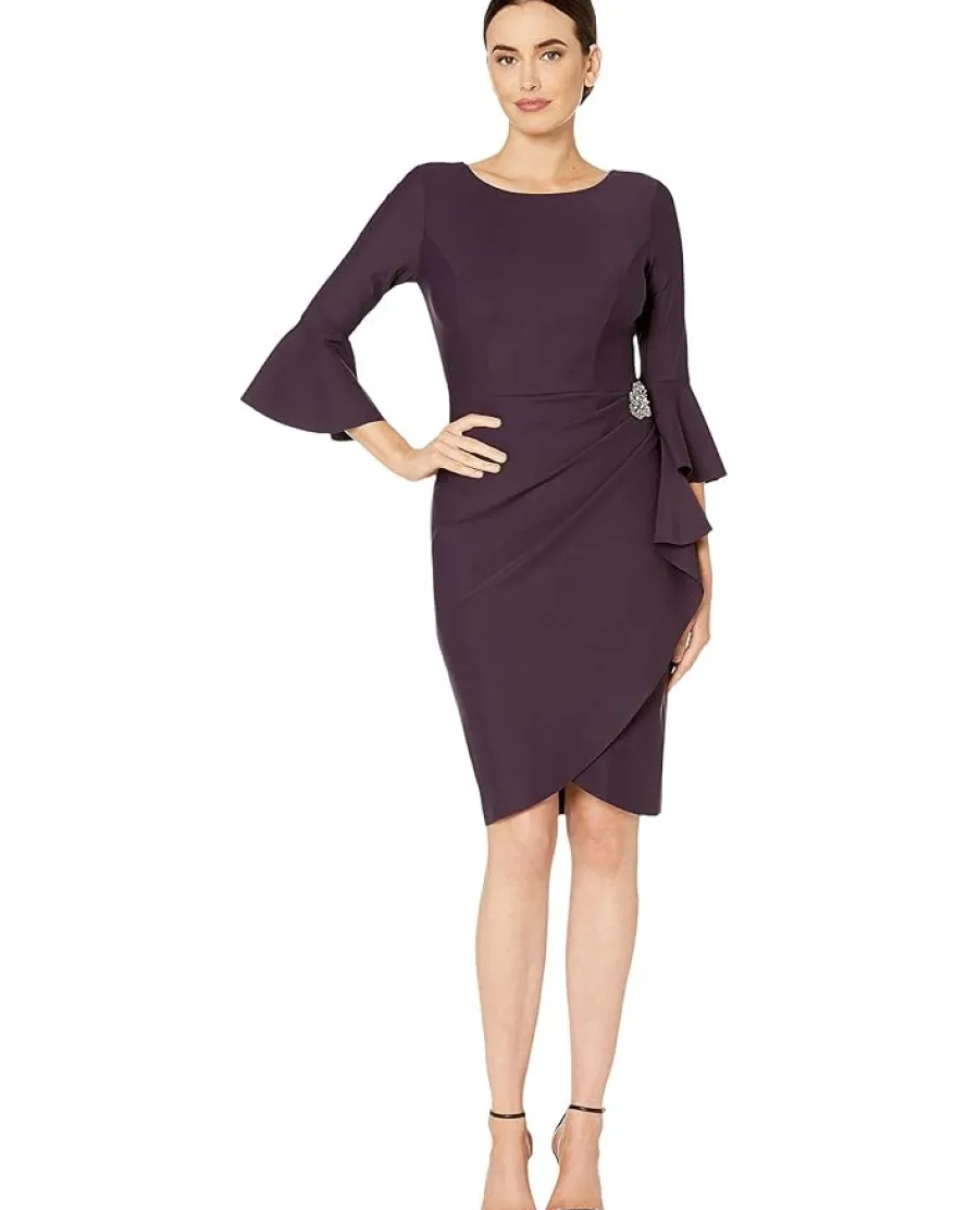 Alex Evenings Short Slimming Dress with Bell Sleeves Women's