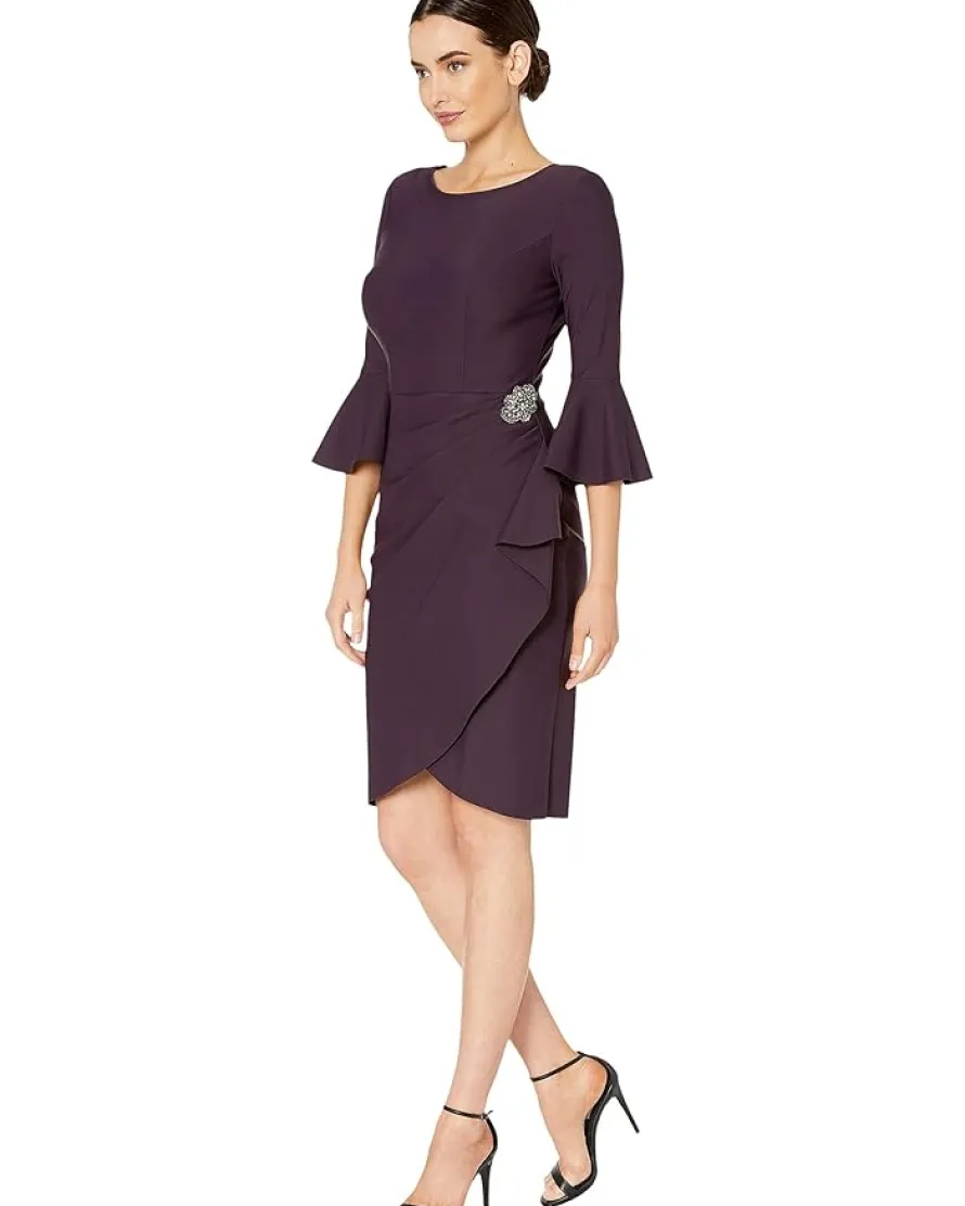 Alex Evenings Short Slimming Dress with Bell Sleeves Women's