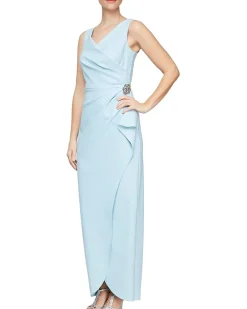 Alex Evenings Slimming Long Side Ruched Dress with Cascade Ruffle Skirt Women's