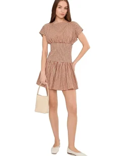 Avec Les Filles Boatneck Drop Waist Mini Dress with Smocked Bodice Women's