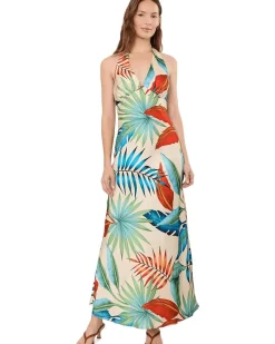 Avec Les Filles Botanical Satin Scarf Tie Maxi Dress Women's