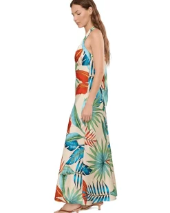 Avec Les Filles Botanical Satin Scarf Tie Maxi Dress Women's