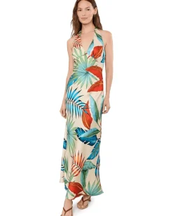 Avec Les Filles Botanical Satin Scarf Tie Maxi Dress Women's