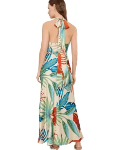 Avec Les Filles Botanical Satin Scarf Tie Maxi Dress Women's