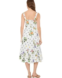 Avec Les Filles Floral Cotton Sweetheart Fit & Flare Midi Dress Women's