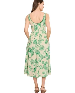 Avec Les Filles Linen Blend Floral Print Midi Dress Women's