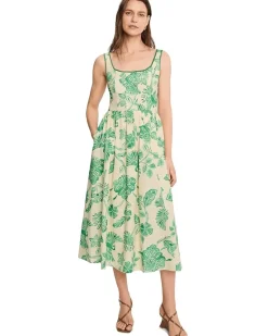 Avec Les Filles Linen Blend Floral Print Midi Dress Women's