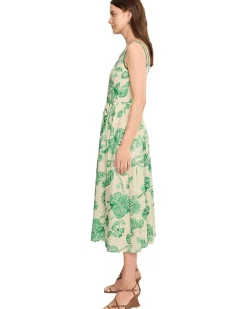 Avec Les Filles Linen Blend Floral Print Midi Dress Women's