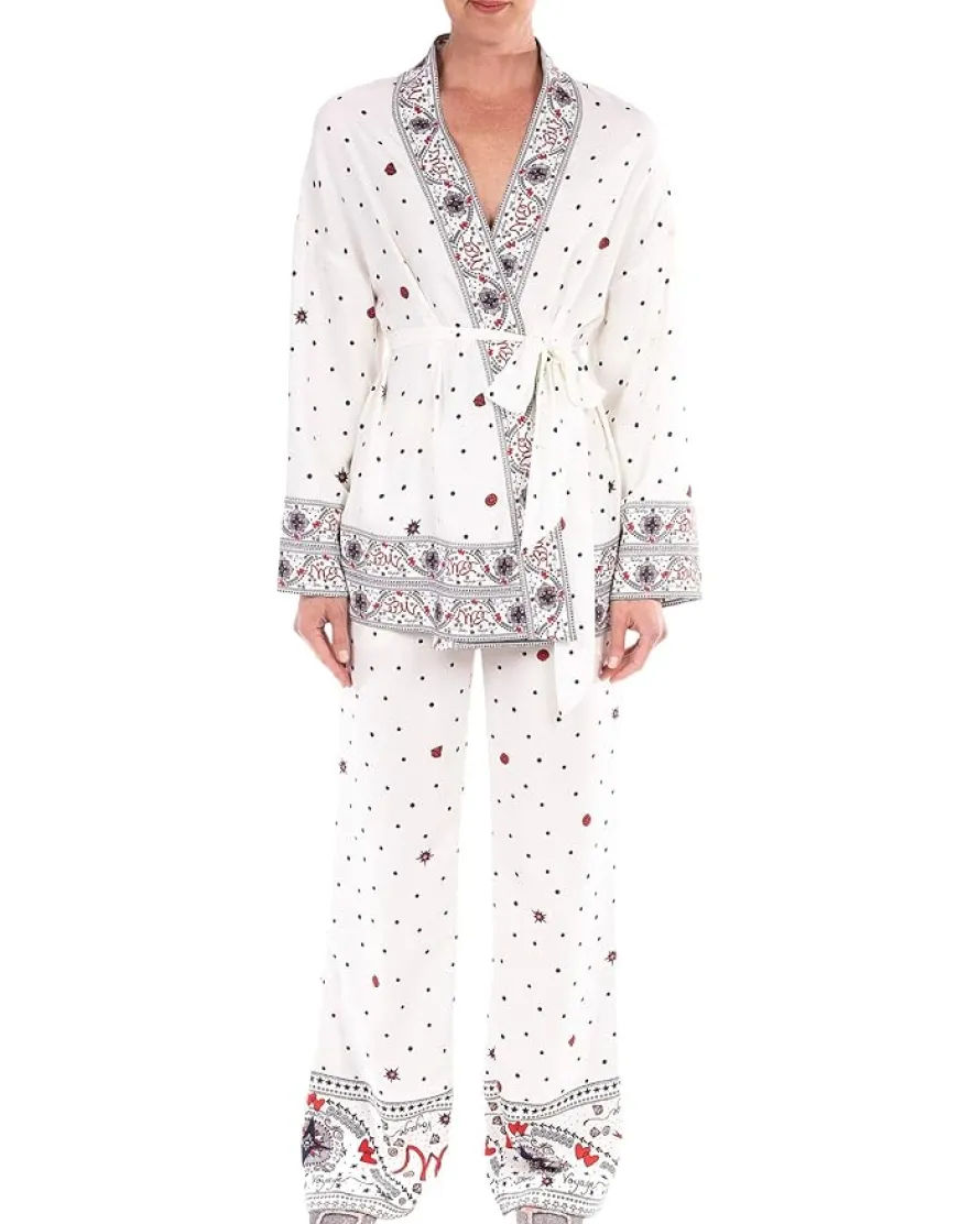 Badgley Mischka Bon Voyage Boarder Print Kimono Women's