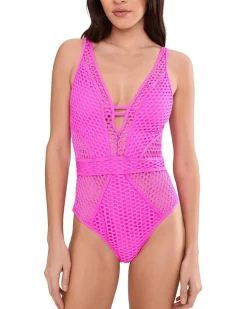 BECCA Castaway Textured Plunge One-Piece Women's