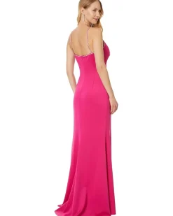 Betsy & Adam Long Jersey Spaghetti Strap Rhinestone Women's