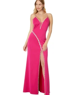 Betsy & Adam Long Jersey Spaghetti Strap Rhinestone Women's