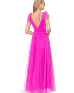 Betsy & Adam Long Mesh V-Neck Ballgown Women's