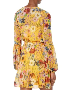Betsy & Adam Short Long Sleeve Lurex Floral Dress Women's