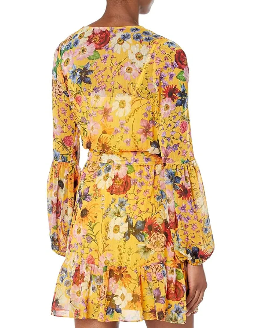 Betsy & Adam Short Long Sleeve Lurex Floral Dress Women's