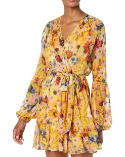 Betsy & Adam Short Long Sleeve Lurex Floral Dress Women's