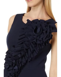 Betsy & Adam Short scuba crepe ruffle flower Women's