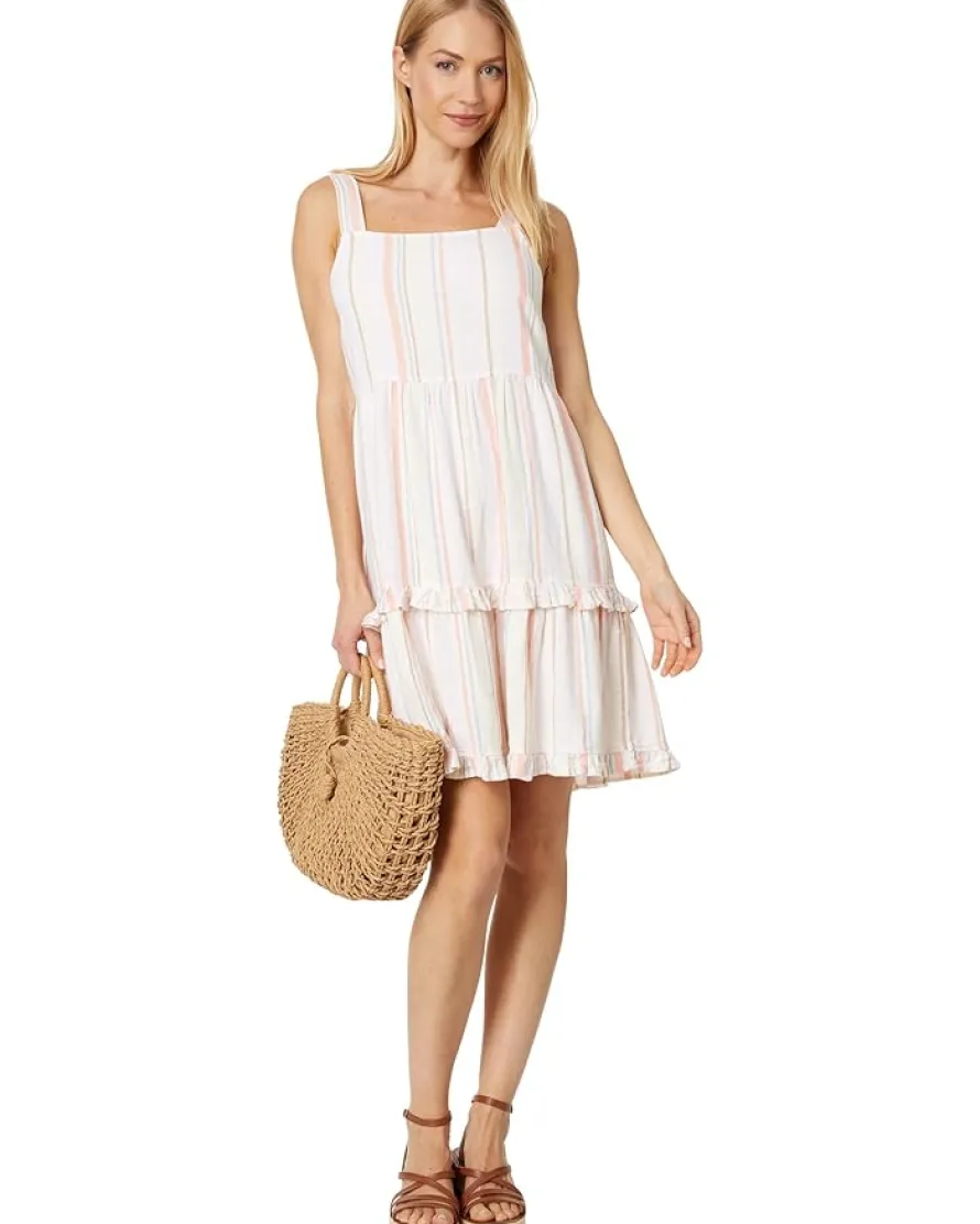 bobi Los Angeles Square Neck Tiered Short Dress Women's