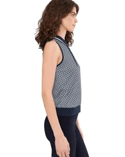 Callaway Sleeveless Scarf Geo Print Rib Collar Polo Women's