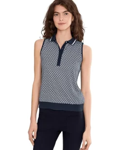 Callaway Sleeveless Scarf Geo Print Rib Collar Polo Women's