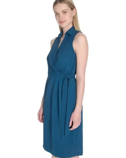 Calvin Klein Aerowash Collared Elastic Waist Self Tie Midi Women's