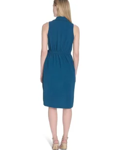Calvin Klein Aerowash Collared Elastic Waist Self Tie Midi Women's